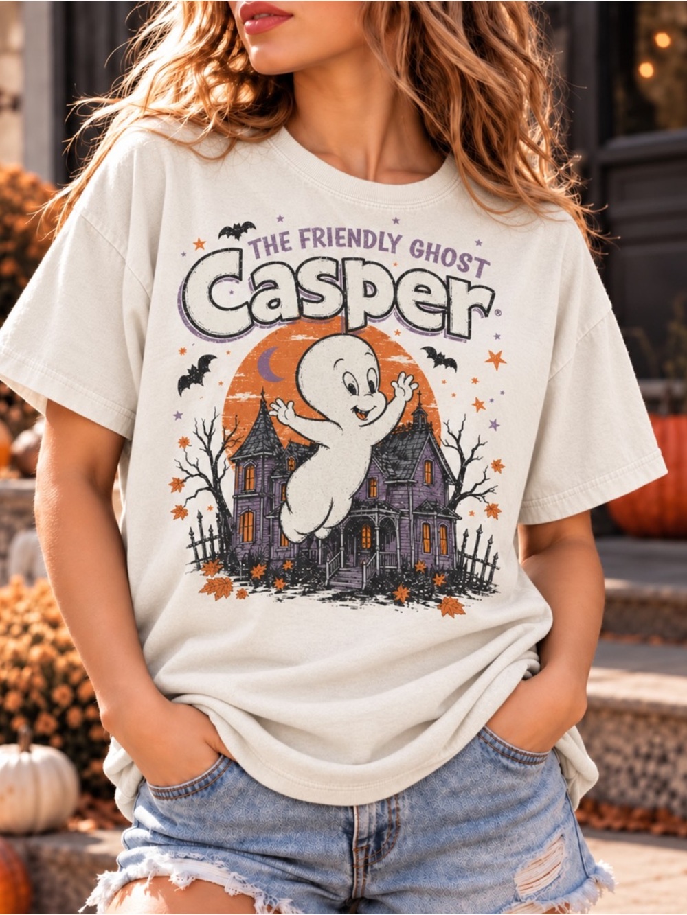 Casper Friendly Ghost Halloween Graphic T-Shirt White Unisex